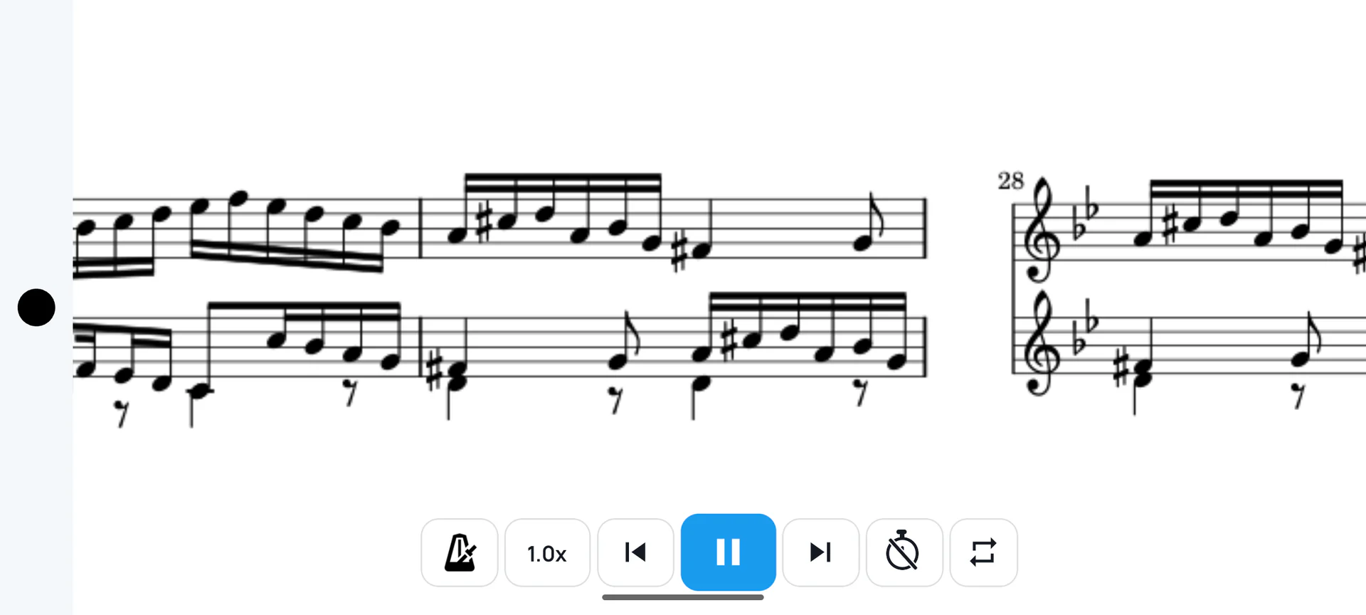 A later measure shown while SheetCue continues playback